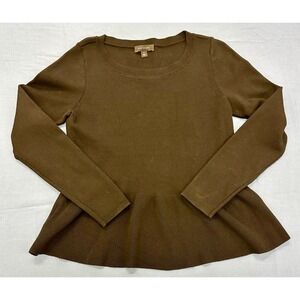 Ann Taylor Peplum Sweater Knit Long Sleeve Black Womens M Silk Blend